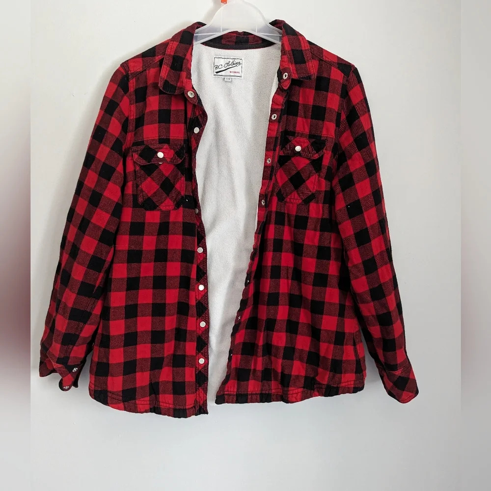 BC Clothing Buffalo Plaid Button Snap Collared Women's Shirt Size L